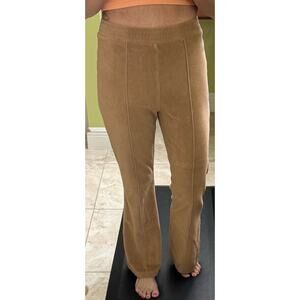Aerie ribbed small regular light brown flare leg pull on pants velour camel